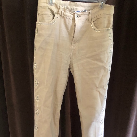 Diane Gilman Denim pant w/diamond beadwork pattern - Picture 1 of 4